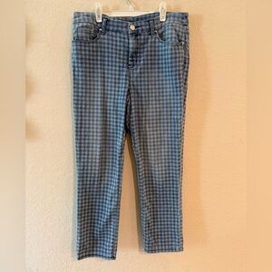 Chico's Denim Jeans Check Pattern Stretch Button Cropped Size 1 for Spring